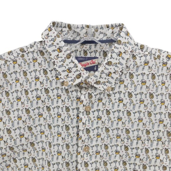 JOHNNIE-O Hangin Out Barkley Button Down Shirt Tropical Drink Pattern EUC LARGE - Picture 1 of 7